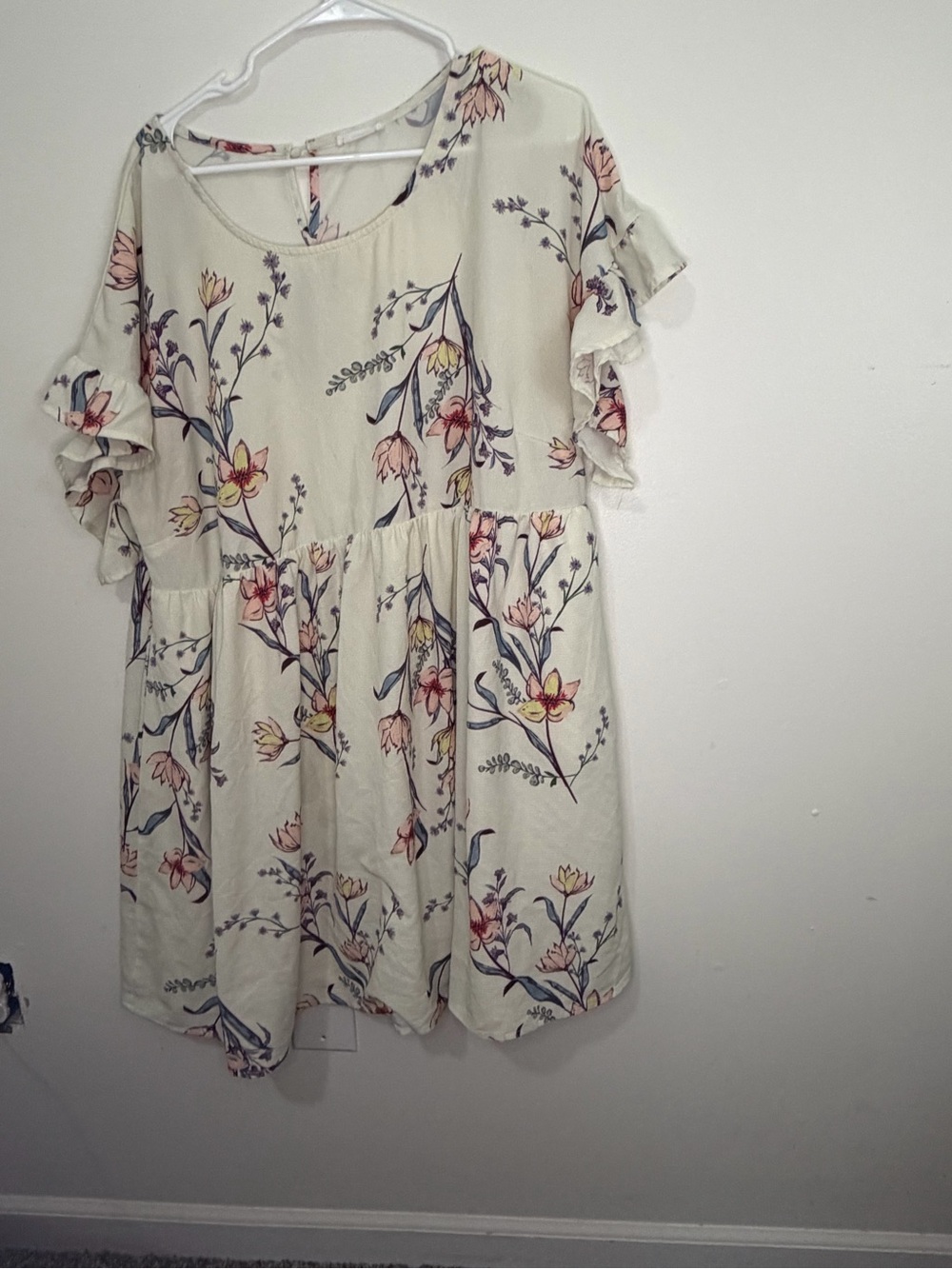 Chic Soul Cream Floral Ruffle-Sleeve Casual Dress